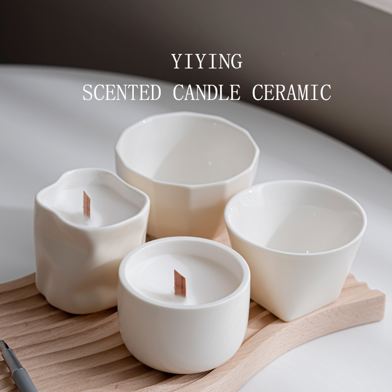 Matte Scandinavian Simple Ins Style Cream Ceramic Scented Candle Cup Candle Container High-End Candlestick Ornaments