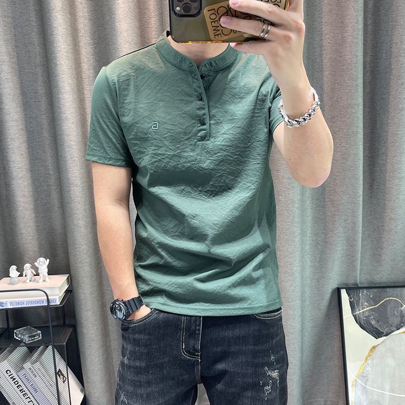 クロスボーダーメンズ Tシャツ夏の新作テンセル綿麻紳士服薄手メンズ半袖|undefined