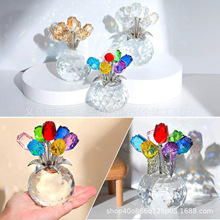 �羳Crystal Colorful Rose Flower Figurine��ɫˮ��õ�廨�[��