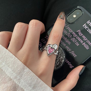 12g Weight Artificial Gemstones Inlay Material Open Ring Classification Adjustable Ring Size Sweet Heart Shape Artificial Gemstones Alloy Wholesale Open Ring