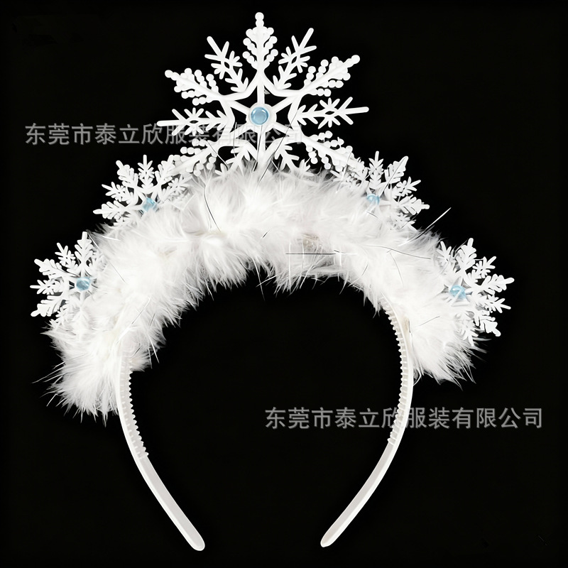 New White Snowflake Headband Decoration for Christmas Children's Party Headwear, Festival Stage Performance Headband, Photo Prop