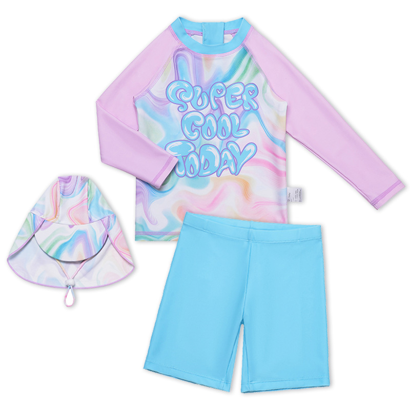 New Cute And Shorts Two-Piece Swimsuit Girls, Sun Protection Long Sleeve Children's Swimwear Set For Big Girls_voghion.com