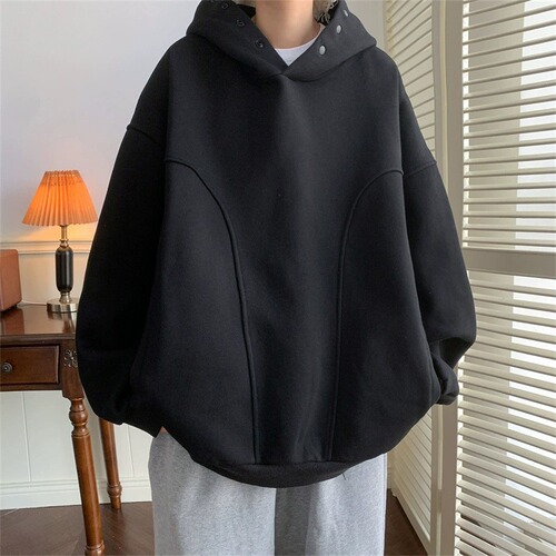 Chic Men's Hooded Sweatshirt for Spring and Autumn, Ins-inspired, Loose and Casual, Trendy and Versatile, Button-up Top