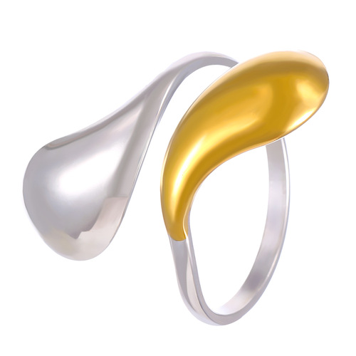 Eurasian Cross-Border 18K Real Gold Stainless Steel Ring for Women - High-End Color Block Water Droplet Lava Geometric Ring