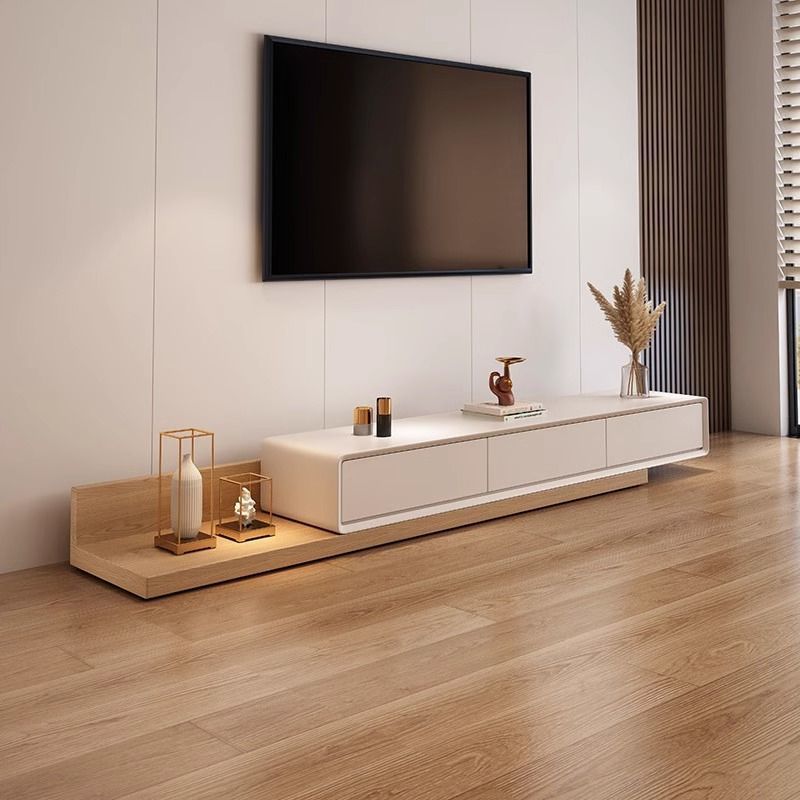 Mueble de TV de madera maciza minimalista, retráctil, sala de estar, hogar, tablero de roca minimalista moderno, gabinete de TV de pintura de lujo ligero
