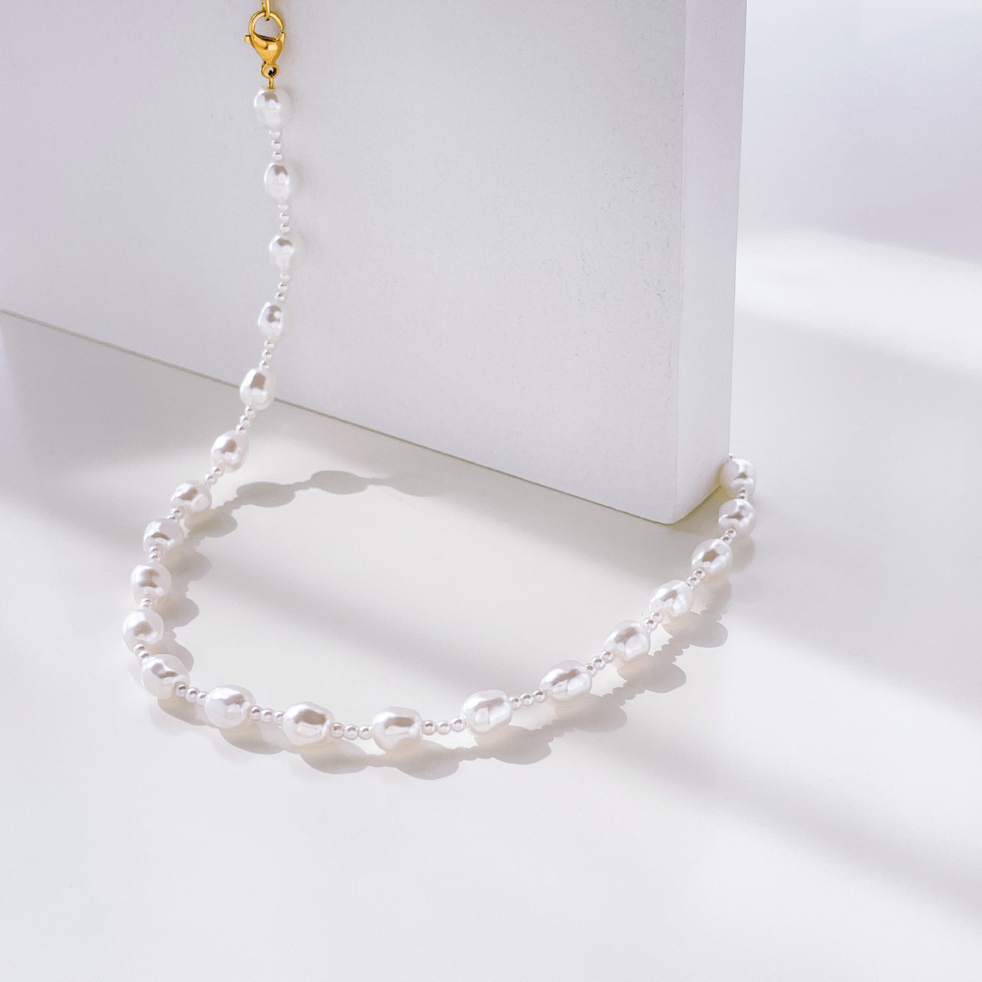 12g Weight Necklace Classification 1 Piece Quantity Banquet Occasion Freshwater Pearl, Titanium Steel Material Geometric Pattern Women's Gender Beaded, Plating Design Elegant Style Elegant Geometric Freshwater Pearl Titanium Steel Beaded Plating Necklace 3
