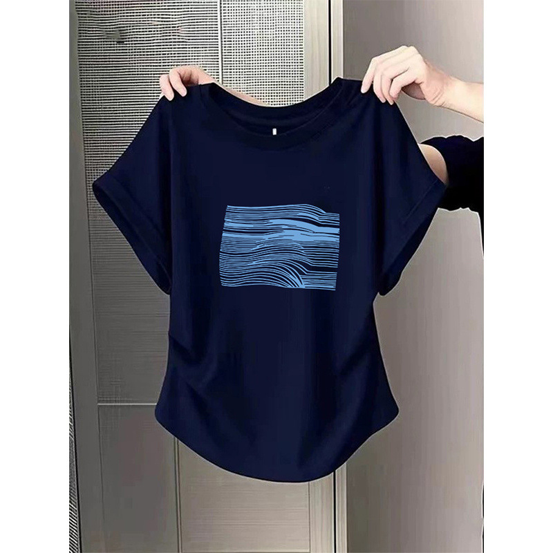 Stylish Pleated Straight-Shoulder Pure Cotton T-Shirt Short-Sleeve Women's 2026 Summer New Fashion Chic Waist-Cinching Slimming Top