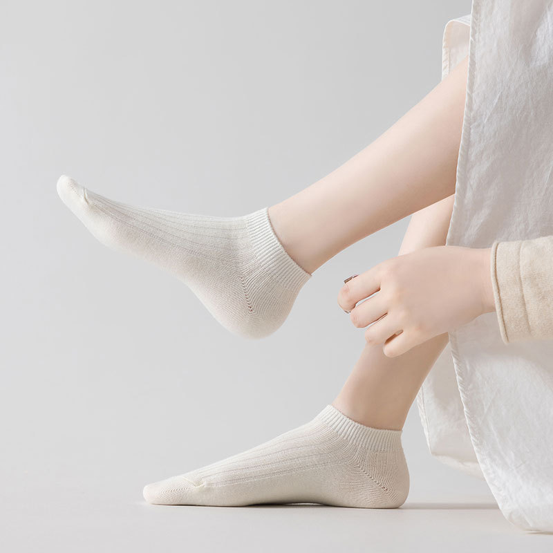 Doppelnadelsocken Damen Sommer dünne Bootssocken gestreift lässig niedrige Oberseite kurze Röhrensocken flache Mundsocken süße trendige Socken_voghion.com