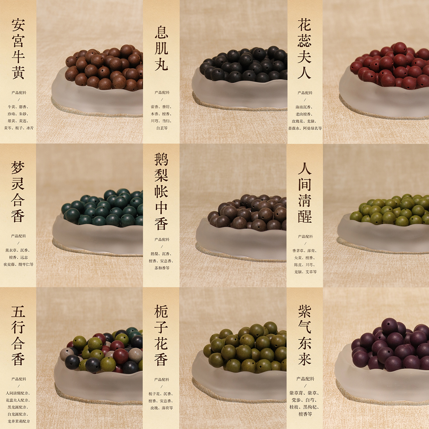 Five-element incense beads, loose beads for DIY bracelets, traditional herbal incense beads, natural incense materials, traditional Chinese medicine bracelet, same style as those used in traditional Chinese medicine hospitals
