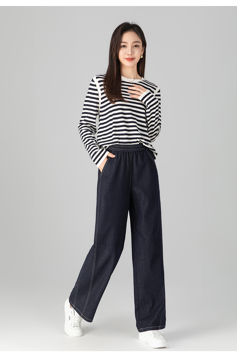 Quần jeans ống thẳng cạp chun dáng rộng suông cho nữ — màu xanh denim chi tiết 24