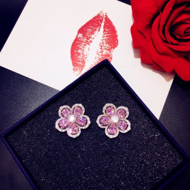 1 Pair Quantity Daily Occasion Fashion Flower Copper Inlay Zircon Ear Studs 1 Pair