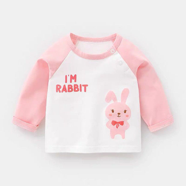 赤ちゃんの春と秋のtシャツの長袖の純綿はかわいいです。
