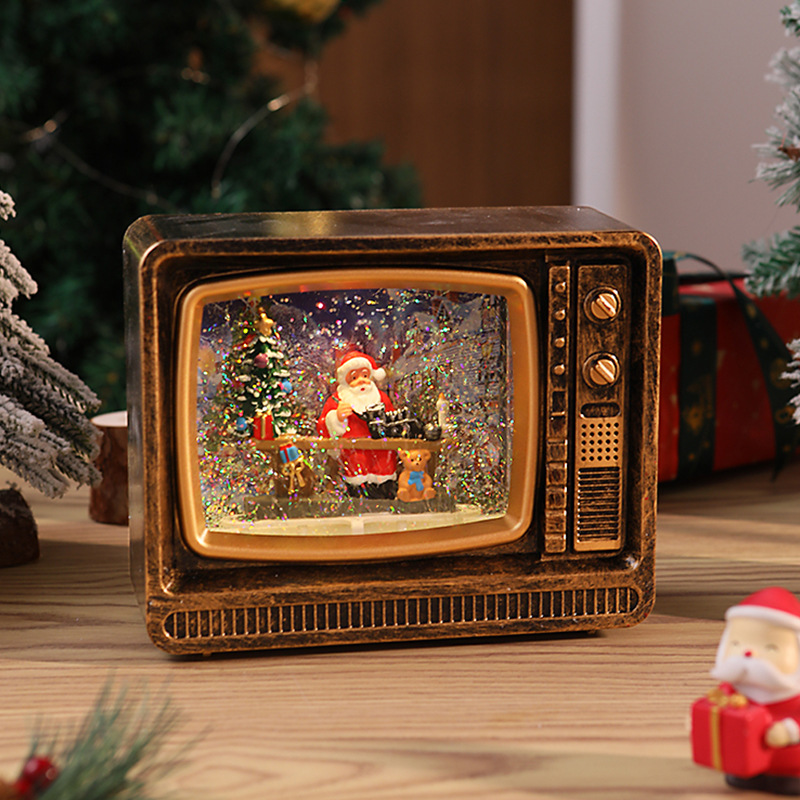 Caja de música navideña con luces, decoración luminosa de Santa Claus, árbol y nieve