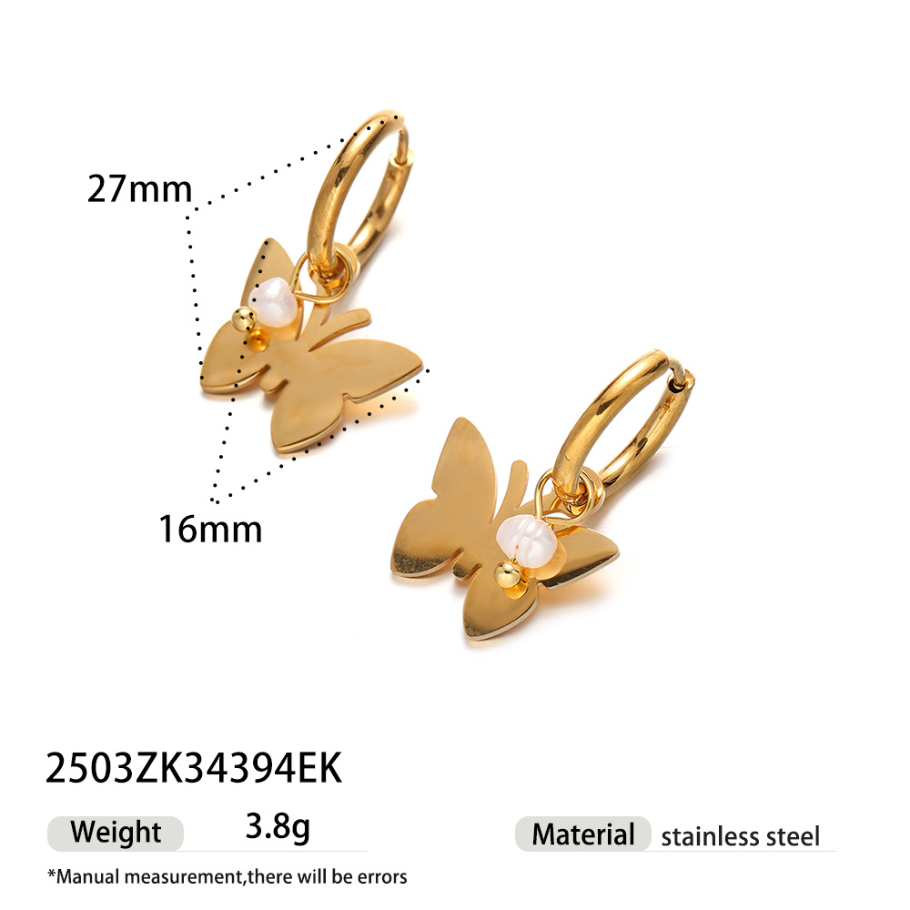 Taena Pendientes de acero inoxidable europeos y americanos Pendientes de mariposa de amor de alta calidad de lujo ligero Pendientes de acero de titanio estilo explosivo transfronterizo al por mayor