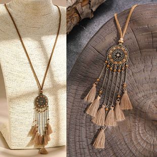 New Original Super Beautiful Clothing Chain Hand-Made Design Cut Out Tassel Long Pendant Retro Ethnic Style Necklace Batch