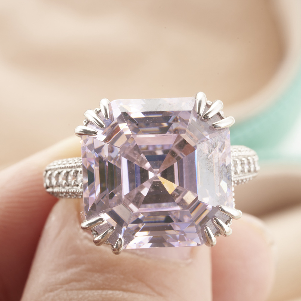 Pagoda de 10 quilates de corte rosa de alto carbono diamante anillo femenino de alto carbono diamante femenino gigante flash anillo femenino de plata esterlina chapado grueso