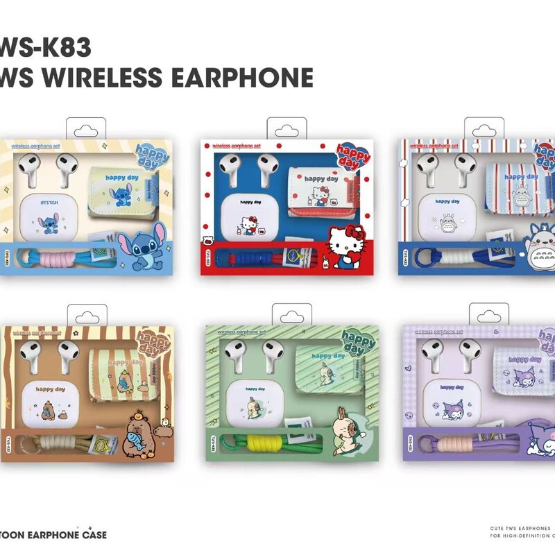 Cross-Border Hot Selling Tws-K83 In-Ear Wireless Bluetooth Headset 5.4 Cartoon Leather Cosmetics Bag Key Bag Lanyard