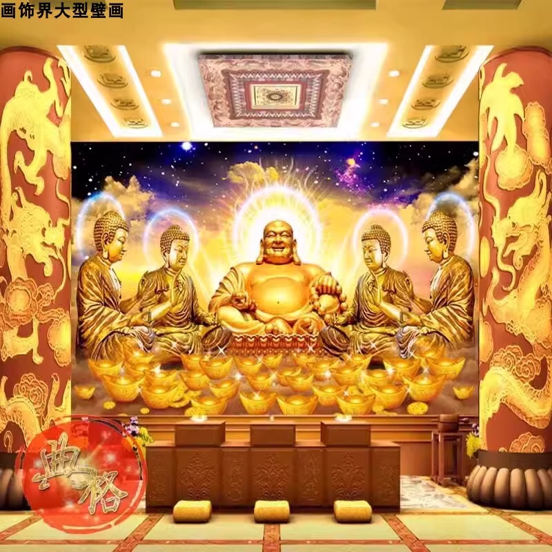 墙布藏式佛堂背景墙纸顶棚祥云壁纸全屋寺庙莲花吊顶吉祥八宝壁布|undefined