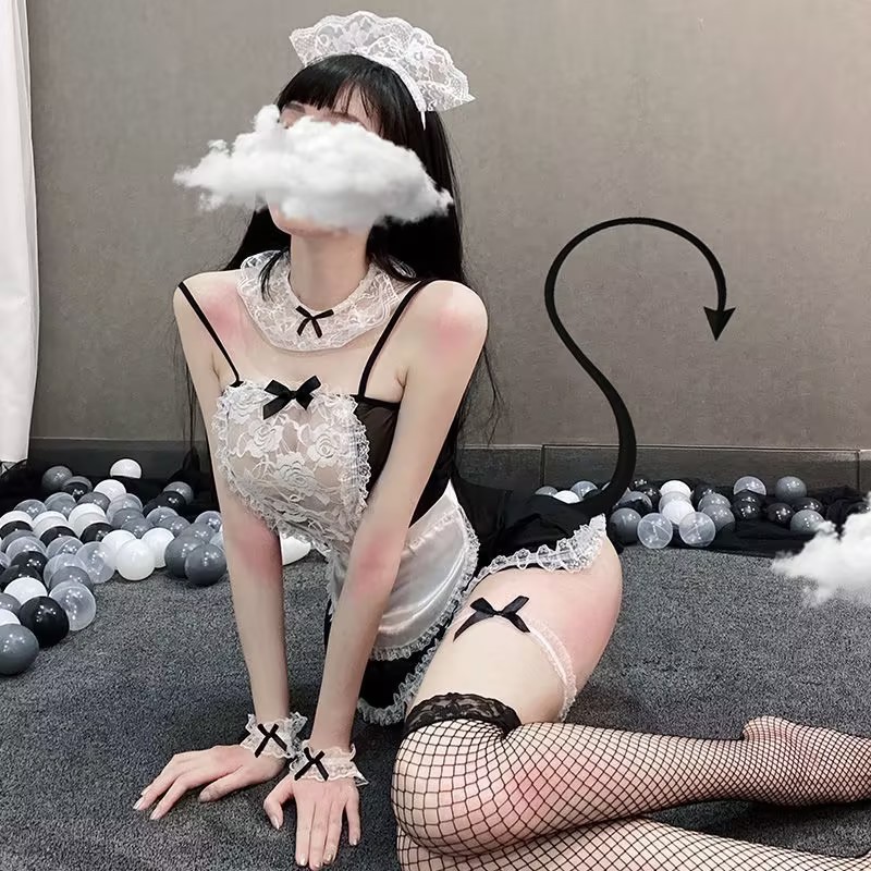 Qinlu 1255+3000 Lace Maid Outfit with Socks, Panties, Headwear, Note-Taking, Sexy Lingerie Uniform, Maid Outfit
