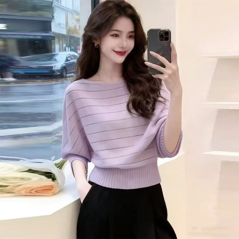 Fashionable Batwing Sleeve Knit Top for Women, 2026 Summer New Style, Thin and Stylish, Loose Fit, Versatile, Flattering and Slimming Top Fashionable Batwing Sleeve Knit Top for Women, 2026 Summer New Style, Thin and Stylish, Loose Fit, Versatile, Flattering and Slimming Top