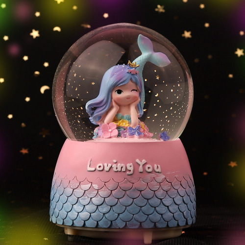 Mermaid Glowing Crystal Ball Music Box Snow Music Box Birthday Gift for Bestie Creative Valentine's Day Gift