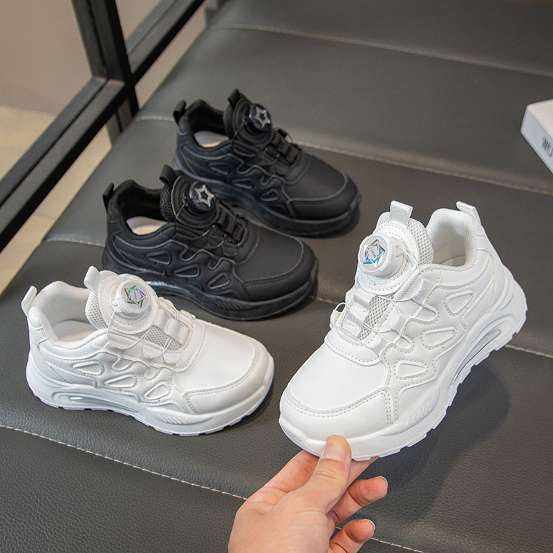 Zapatos deportivos para niños otoño e invierno 2025 nuevos zapatos blancos casuales botón giratorio para niños zapatos para correr zapatos para niñas zapatos para padres