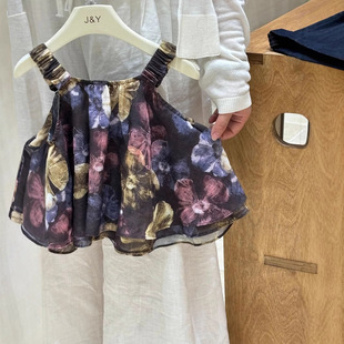Girls 2025 New Summer Dress Flower Holiday Style Irregular Suspender Top Slimming Off-Shoulder Floral Popular