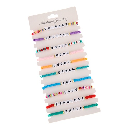 New Cross-border Colorful Soft Clay Alphabet Bead Bracelet Set with Gold-plated Separating Beads, Hand-woven Elastic Accessory for Wholesale