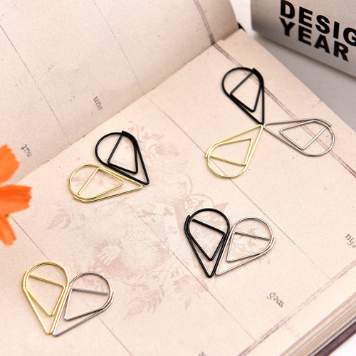 Simple water drop shaped paper clips, cute metal bookmarks, paper clips, office supplies, hand ledgers, decorative stationery wholesale