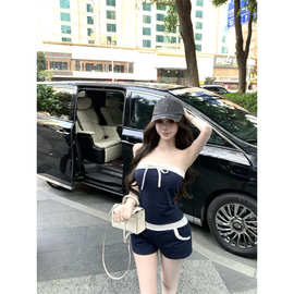 忆可达 连体衣女撞色抽绳抹胸连体裤