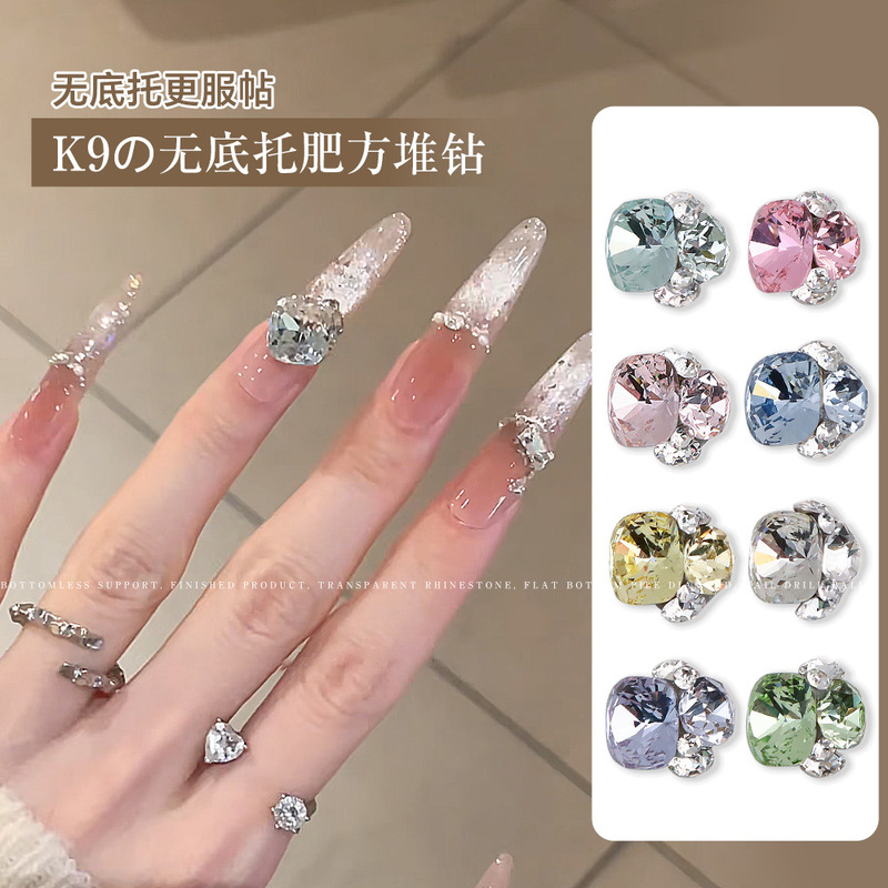 High-Quality Square Nail Art Accessories, Popular Super Shiny Finished K9 Bottomless Diamond Pile, Accessible Luxury Large Diamond Nail Diamond Accessories
