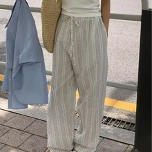 现货   chic韩国夏季宽松条纹休闲长裤图片色均码雪尼尔氨纶其他