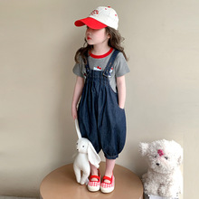 韩版女童春装套装荷叶边上衣背带裤两件套女宝宝可爱时尚可爱穿搭