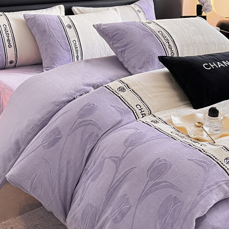 Otoño e invierno engrosado tallado cama de terciopelo de coral flanela colchón sábanas de cama cama de tres piezas