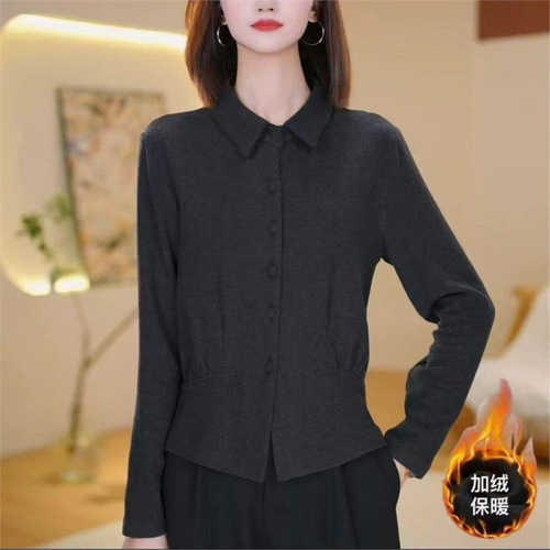 Dropshipping livestream bestseller: 2025 autumn/winter new fashion stylish Western-style double-faced one-piece velvet solid-color pullover shirt—trendy.