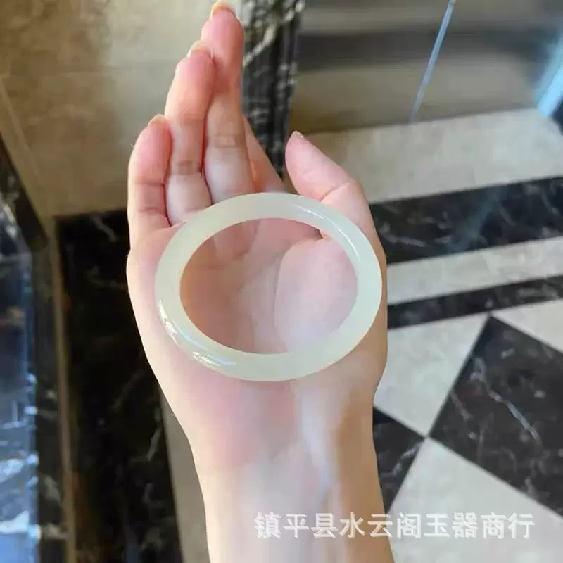 青白玉手镯白玉手镯仿玉镯子复古圆条手镯 少女细条手镯 叮当手镯