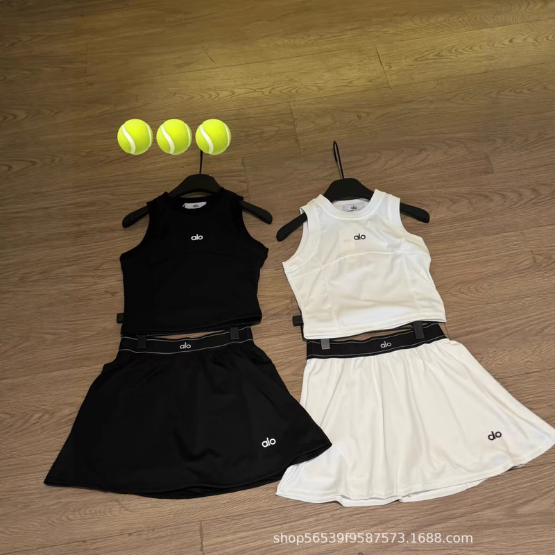 Alo 26 Years Jisoo's Same Style Spring/Summer Fitness Slimming Short Tank Top T-Shirt + Tennis Skirt Alo 26 Years Jisoo's Same Style Spring/Summer Fitness Slimming Short Tank Top T-Shirt + Tennis Skirt