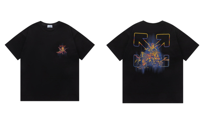 トレンディな漫画落書き油絵矢印半袖男性と女性ルーズカップル OFW 純綿半袖 Tシャツ夏 mk ゼブラ|undefined