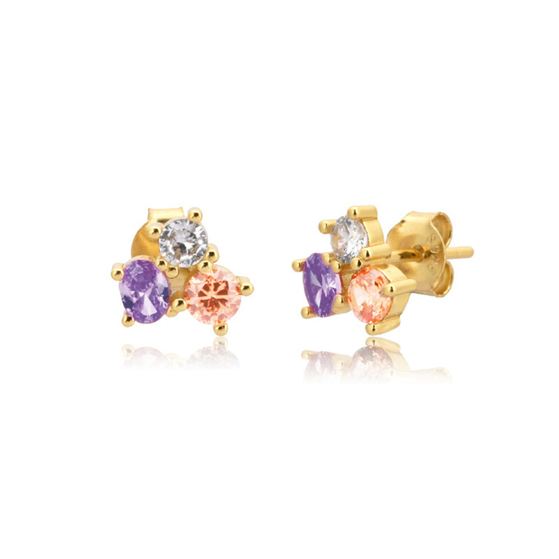 Européenne Et Américaine Sterling Argent Aiguille Simple Mode Tous-match Style Créatif Ins Stud Boucles D'oreilles De Femmes Micro-incrusté Ronde Coloré Cristaux Boucles D'oreilles Boucles D'oreilles display picture 1