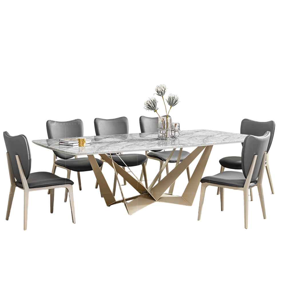 Mesa de Comedor de Mármol Rectangular Personalizable para Restaurante