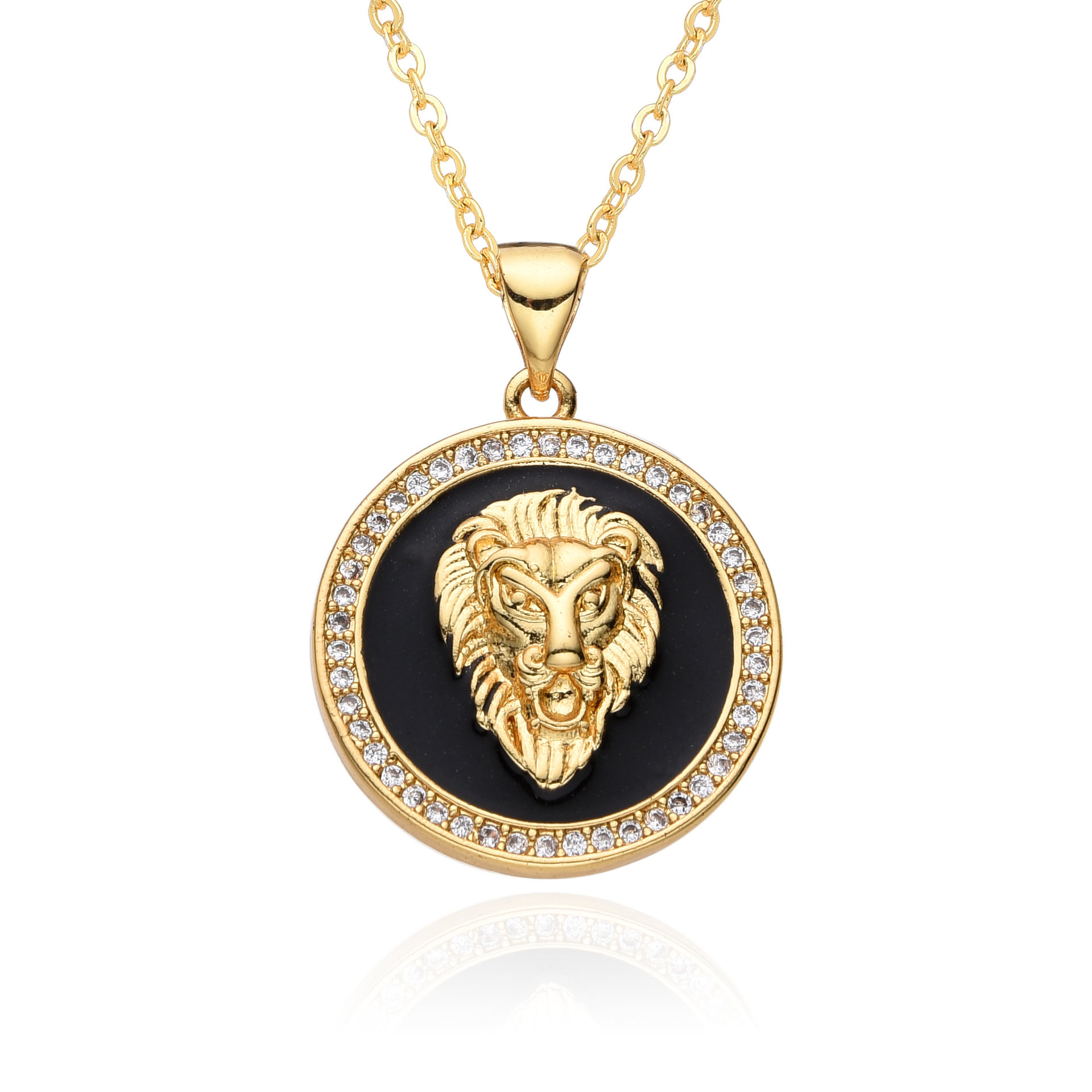 Copper Chain Material Copper Gold Plated Enamel Inlay Round Lion Bee Zircon Pendant Necklace