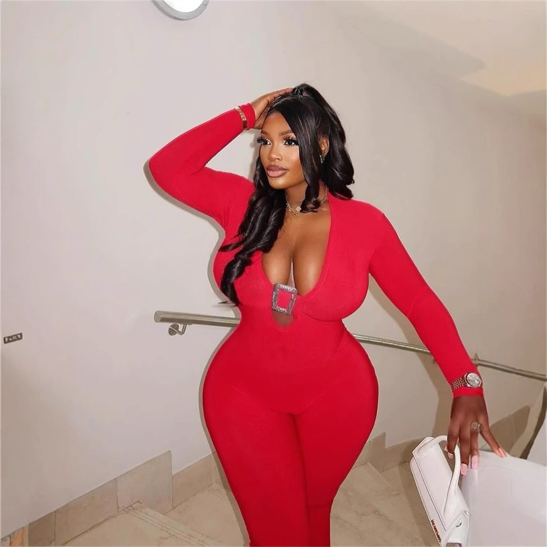 fashionable elastic elegant sexy solid color metal design overall