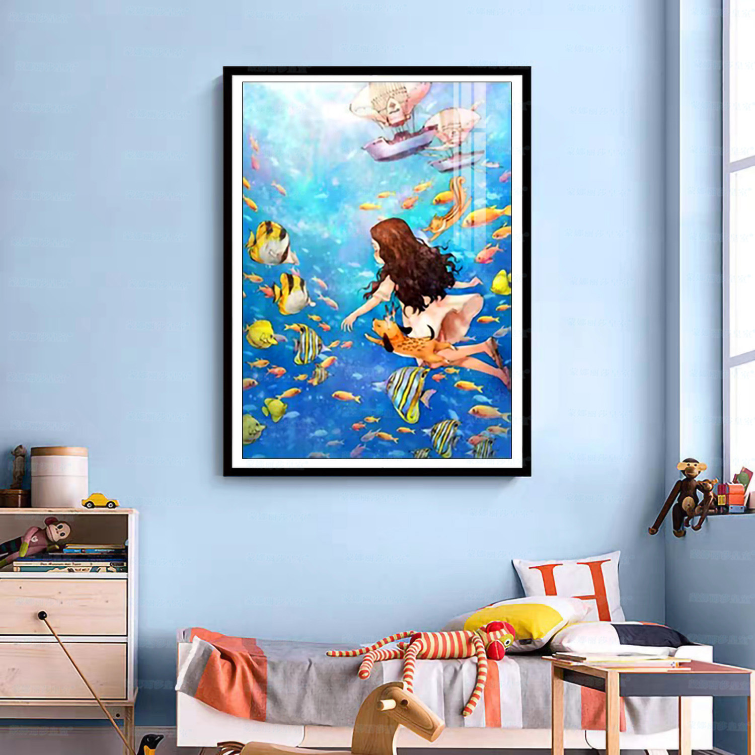 Mona Lisa bajo el mar real mundo chica dos pequeñas piezas de dibujos animados bordado cruzado diy material paquete fábrica al por mayor