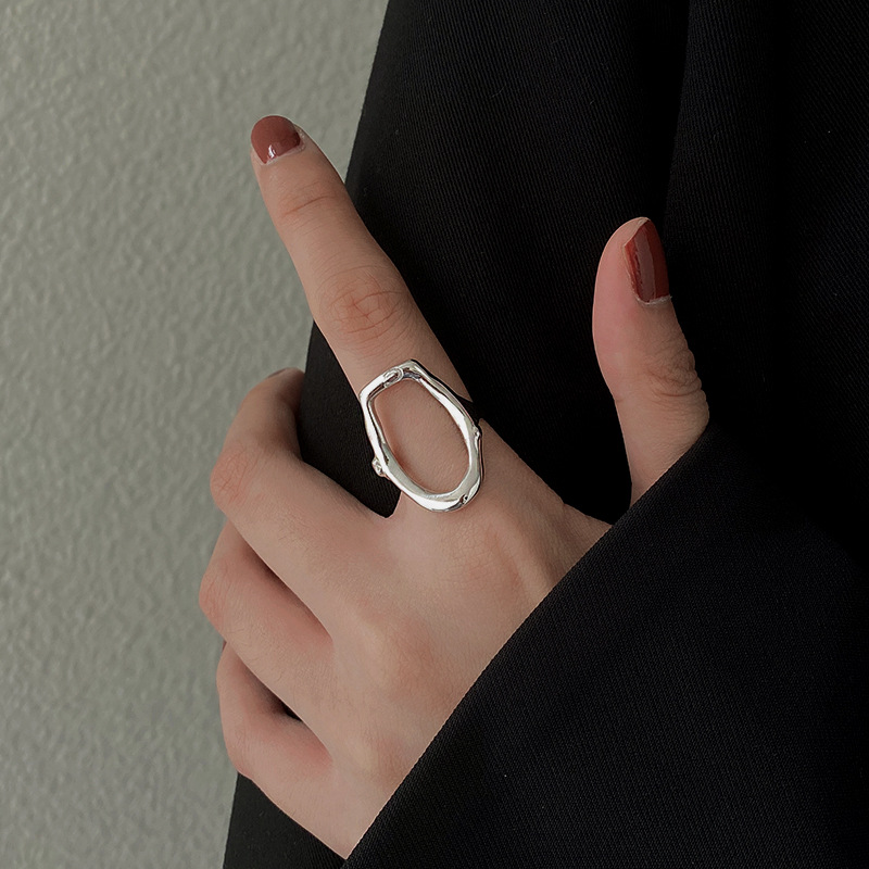 Korean Style Commuter Geometric Hollow Irregular Ring for Women, Vintage Oval Hexagonal Open Ring, Index Finger Ring, Trendy