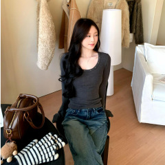 【270克徳絨毛】リベットシック長袖tシャツ女性秋冬丸襟ボトムシャツ修身上着