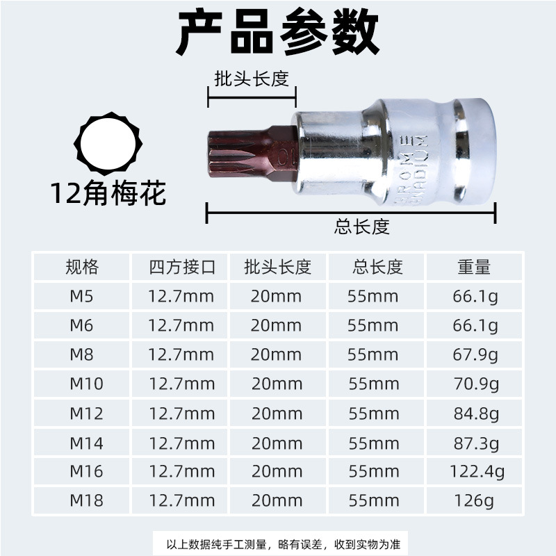 55MM12 앵글 스크루 드라이버 슬리브 매화 공기 대포 패턴 슬리브 1 | 2 전기 렌치 슬리브 헤드 사각형 압력 배치
