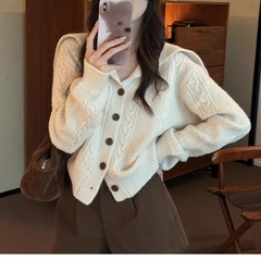 韩版学院风海军领针织开衫上衣女装秋冬新款宽松减龄麻花毛衣外套