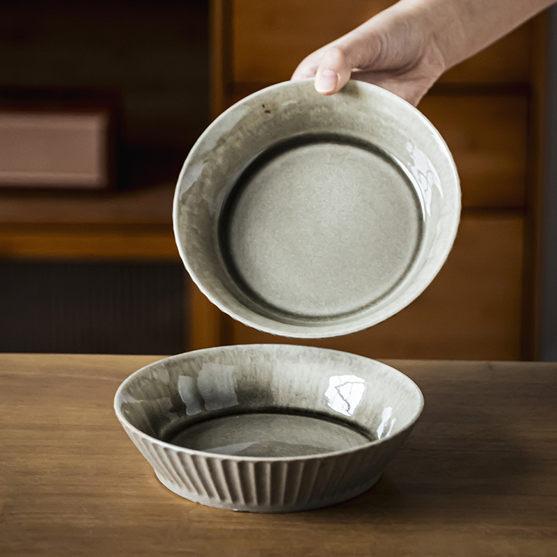 Japón estilo retro cerámica vajilla de alta sensación horno verdura tazón en relieve vertical casero ensalada de frutas tazón de postre tazón