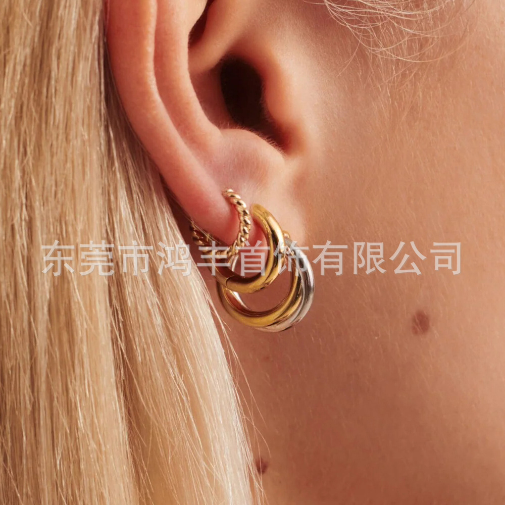 Qin Lan Gold and Silver Two-Tone Earrings, High-End Electroplated Color-Blocking Light Luxury Exquisite Earrings, Contrasting Color Retro Jewelry for Women