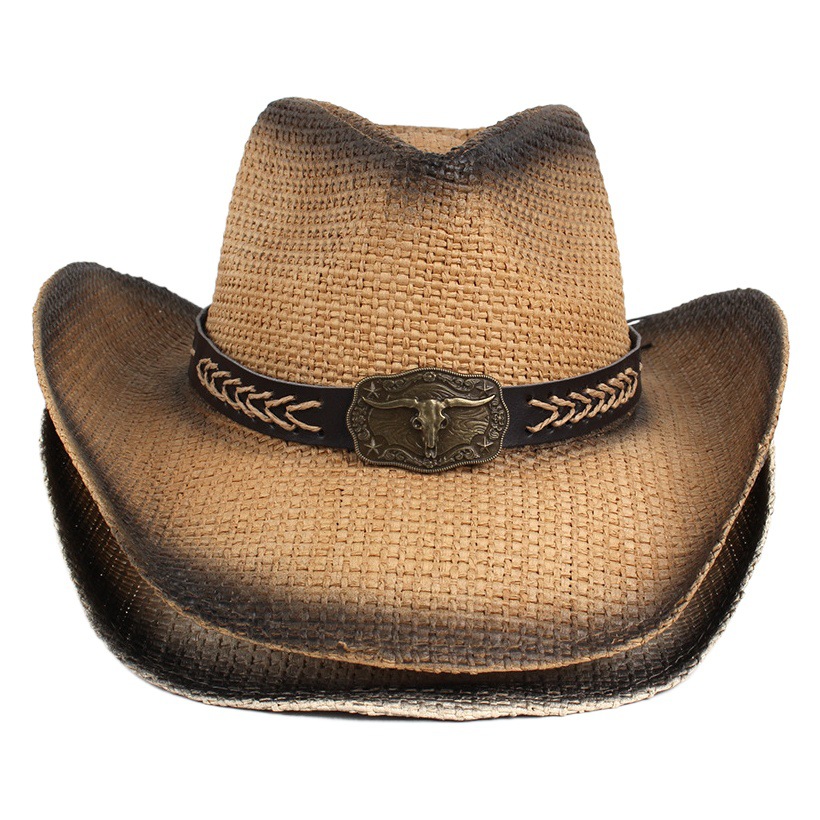 Nuevos productos de comercio exterior transfronterizo al por mayor sombreros de paja de vaqueros occidentales sombreros pintados a mano sombreros de cabeza de toro con sombreros de jazz